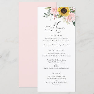 Sunflowers Blush Pink Floral Greenery Wedding Menu