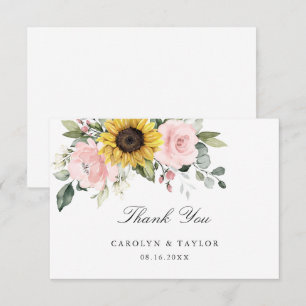 Sunflowers Blush Pink Floral Rustic Wedding Thank You Card