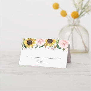 Sunflowers Blush Pink Flowers Wedding Place Card