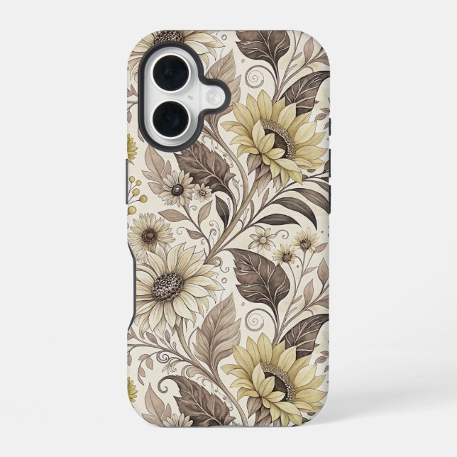Sunflowers Boho Art Nouveau iPhone 16 Case (Back)