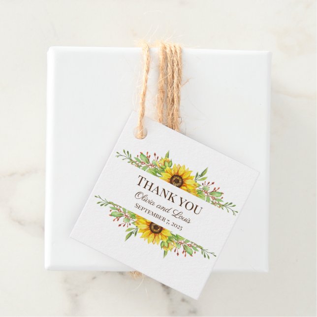 Sunflowers boho romantic summertime Favour Tags (In Situ)