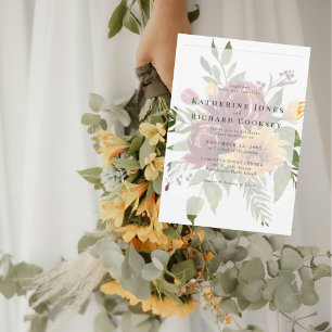 Sunflowers Bold Watercolor Floral Wedding Invitation