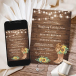 Sunflowers Boots String Lights Western Wedding Invitation<br><div class="desc">Bring a touch of rustic elegance to your wedding with this Sunflowers Boots String Lights Western Wedding Invitation. This invitation features a beautiful design with sunflowers, cowboy boots, and twinkling string lights. Ideal for couples who love the outdoors and want to celebrate their love in a Western-style wedding. And this...</div>
