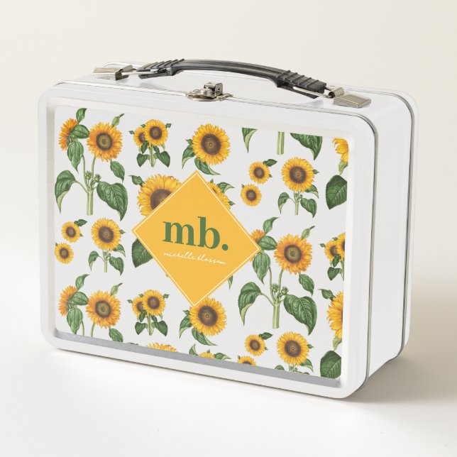 Sunflowers Botanical Foliage Greenery Metal Lunch Box (Front)