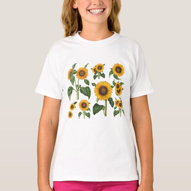 Sunflowers Botanical Greenery T-Shirt (Front)