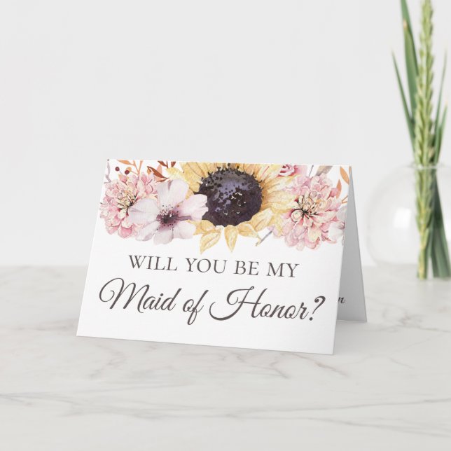 Sunflowers Bouquet Be My Bridesmaid Maid of Honour Card (Front)