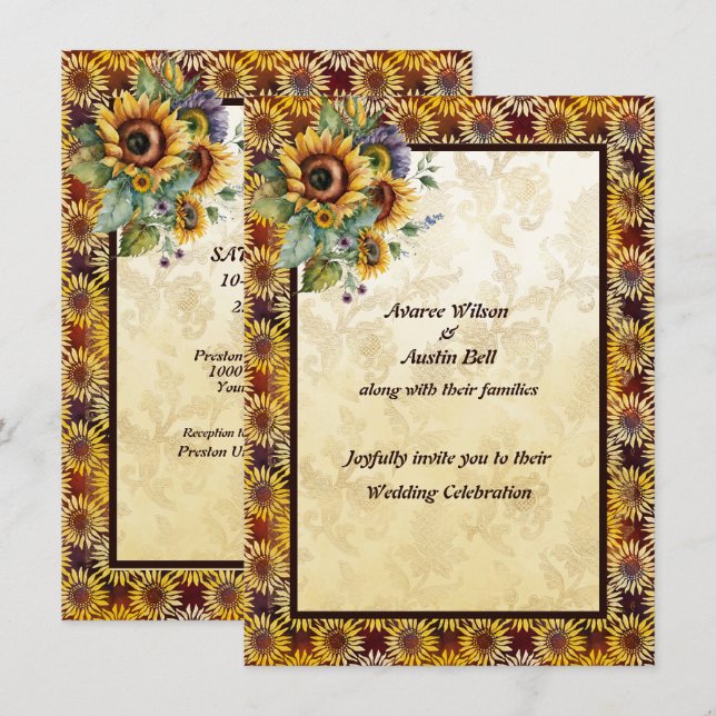 Sunflowers Bouquet Brown Gold  Invitation (Front/Back)