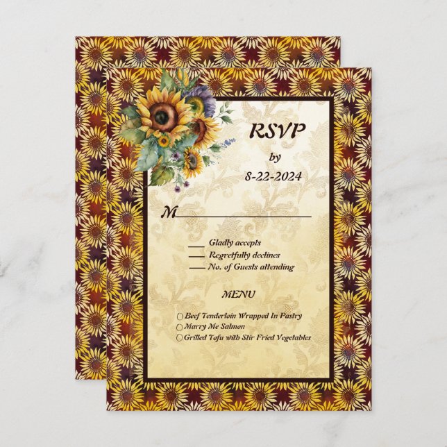 Sunflowers Bouquet Brown Gold  RSVP Card (Front/Back)