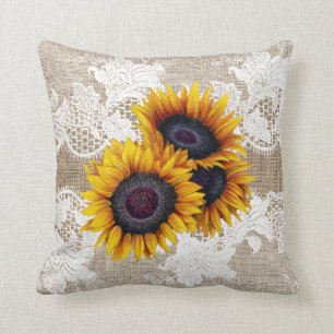 Sunflowers bouquet burlap and lace vintage rustic cushion