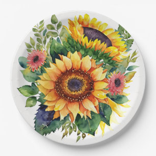 Sunflowers Bouquet - French Country Home Decor Paper Plate