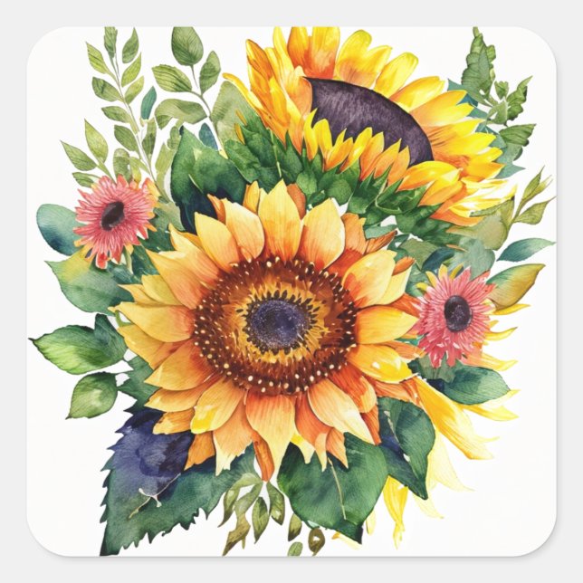 Sunflowers Bouquet - French Country Home Decor Square Sticker (Front)