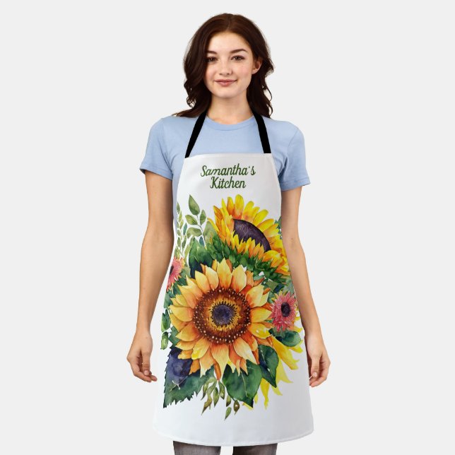 Sunflowers Bouquet - French Country Personalised Apron (Worn)