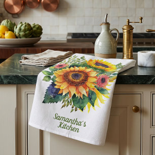Sunflowers Bouquet - French Country Personalised Tea Towel