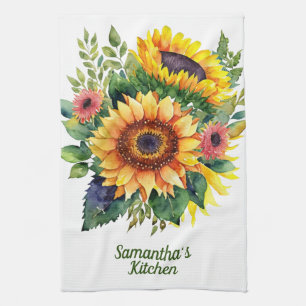 Sunflowers Bouquet - French Country Personalized Tea Towel