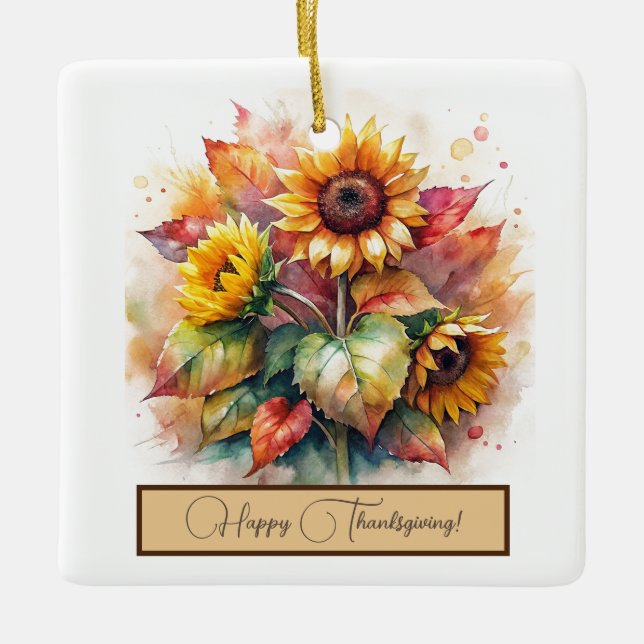 Sunflowers Bouquet Happy Thanksgiving Ornament (Front)