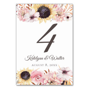 Sunflowers Bouquet Wedding Table Number
