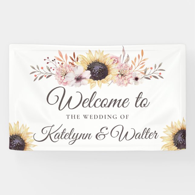 Sunflowers Bouquet Wedding Welcome Banner (Horizontal)