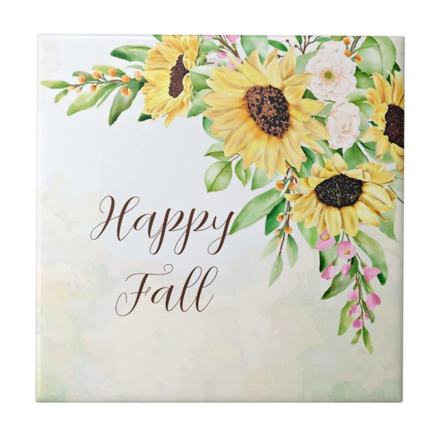 Sunflowers bouquet with customisable text  tile (Front)