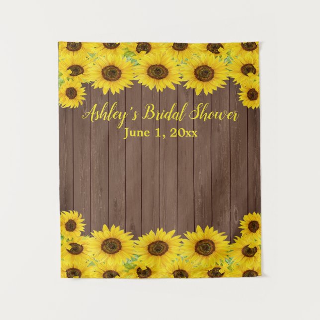 Sunflowers Bridal Shower Backdrop Wood Photo Booth Tapestry (Front)