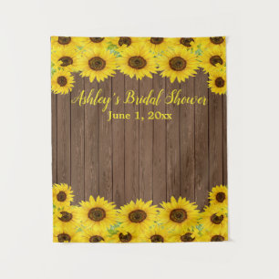 Sunflowers Bridal Shower Backdrop Wood Photo Booth Tapestry