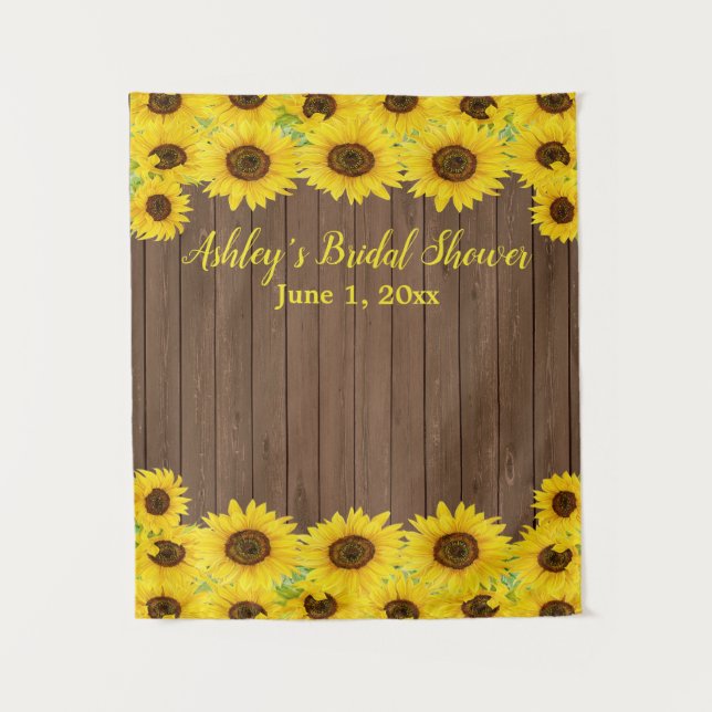 Sunflowers Bridal Shower Backdrop Wood Photo Booth Tapestry (Front)