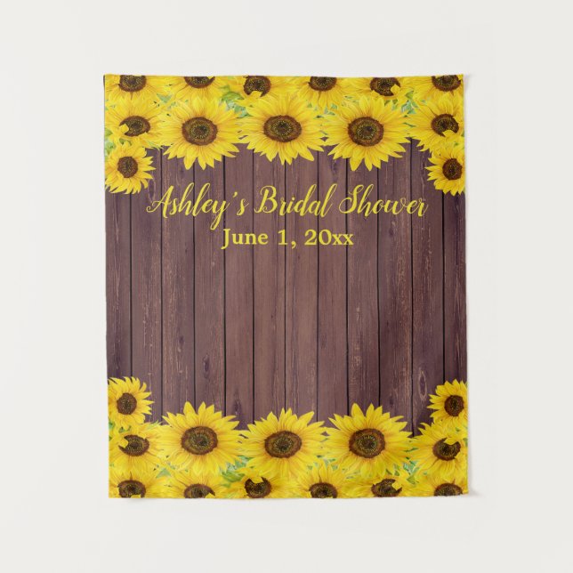 Sunflowers Bridal Shower Backdrop Wood Photo Booth Tapestry (Front)