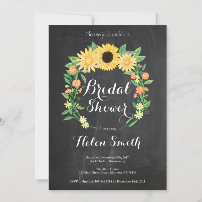 Sunflowers Bridal Shower Invitation Chalkboard (Front)
