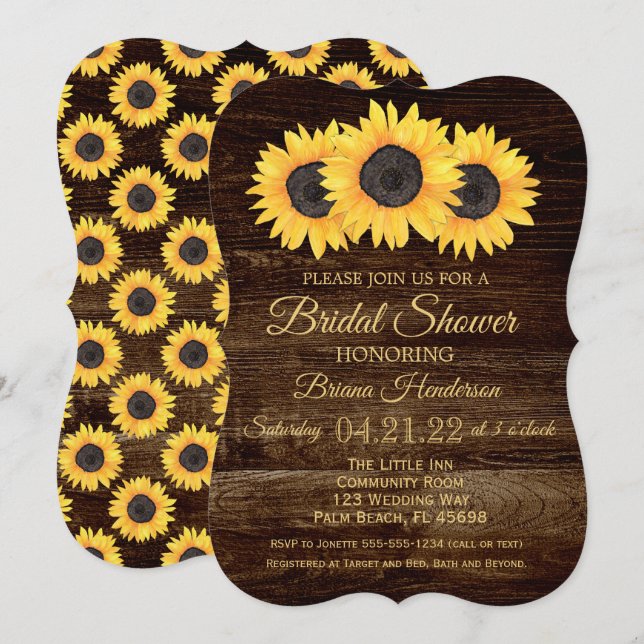 Sunflowers Bridal Shower Invitation Rustic Wood (Front/Back)