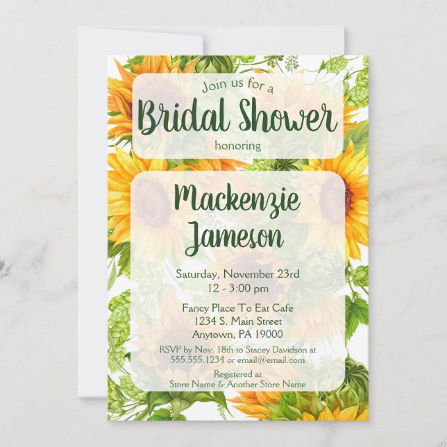 Sunflowers Bridal Shower Invitation Yellow Green (Front)