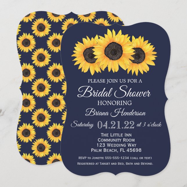 Sunflowers Bridal Shower Invitations Country Blue (Front/Back)