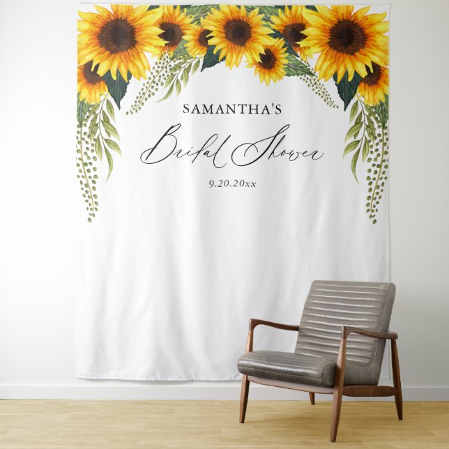 Sunflowers Bridal Shower Photo Backdrop Tapestry (In Situ)
