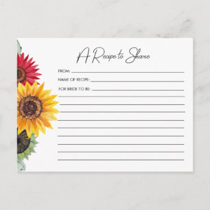 Sunflowers Bridal Shower Recipe Card