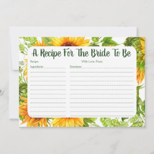 Sunflowers Bridal Shower Recipe Card