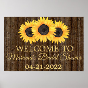 Sunflowers Bridal Shower Rustic Wood Welcome Sign