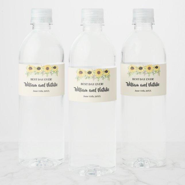 Sunflowers Bridal Shower Wedding Water Water Bottle Label (Bottles)