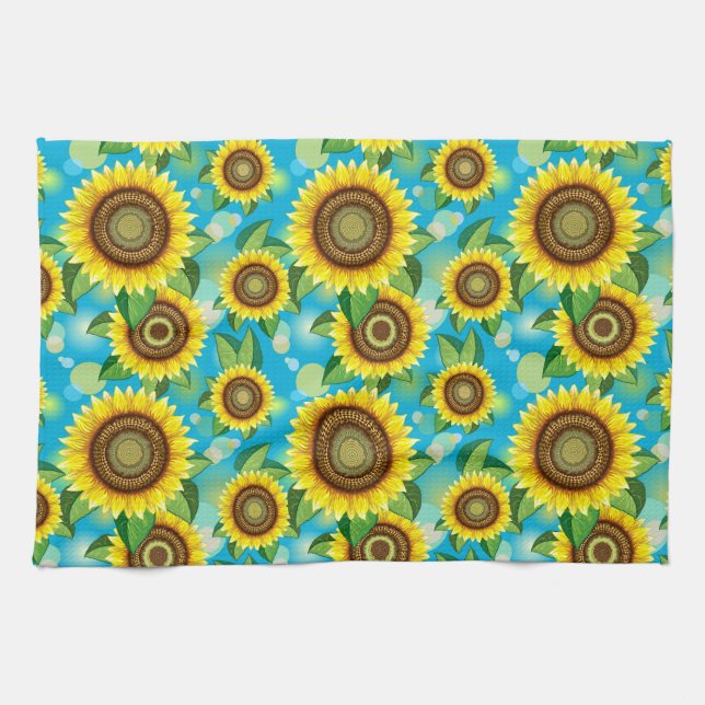 Sunflowers Bright Summer Nature Flora Tea Towel (Horizontal)