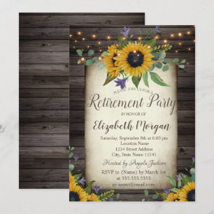 Sunflowers Brown Wood Retirement Invitation