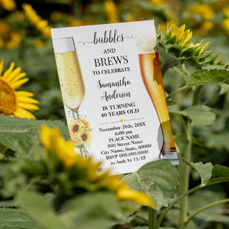 Sunflowers Bubbles and brews before I do wedding Invitation
