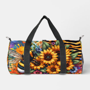 Sunflowers, Bumblebee Animal Print Duffle Bag
