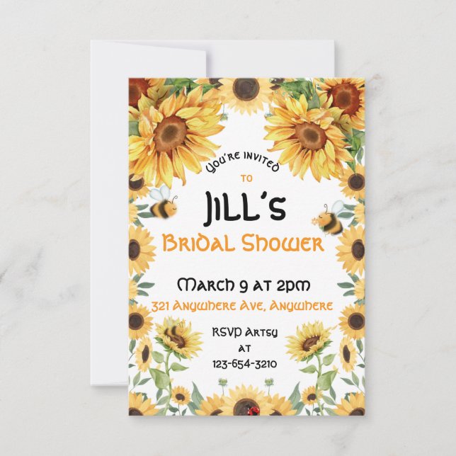 Sunflowers & Bumblebees Invitation (Front)