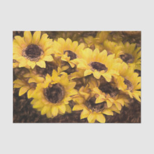 Sunflowers Bunch Yellow Brown Vintage Sketch Art Tissue Paper