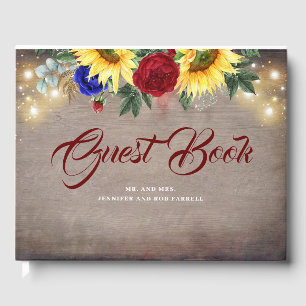 Sunflowers - Burgundy and Navy Blue Rustic Fall Guest Book