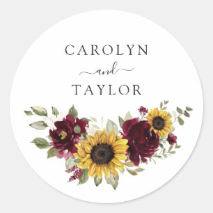 Sunflowers Burgundy Floral Envelope Seal Sticker