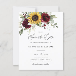 Sunflowers Burgundy Floral Greenery Rustic Wedding Invitation