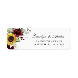 Sunflowers Burgundy Floral Return Address Label