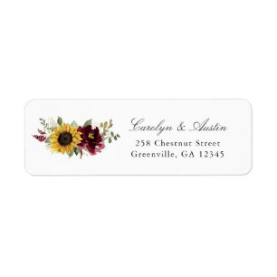 Sunflowers Burgundy Floral Return Address Label