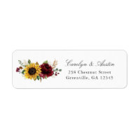 Sunflowers Burgundy Floral Return Address Label