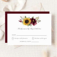 Sunflowers Burgundy Flowers Rustic Wedding RSVP  I