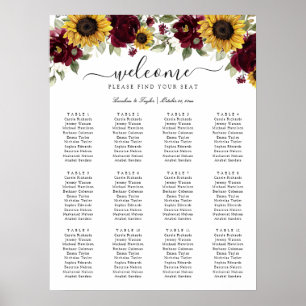 Sunflowers Burgundy Greenery Wedding Seating Chart