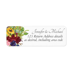 Sunflowers Burgundy Navy Roses Floral Wedding